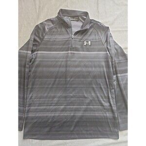 Under Armour Men’s Long Sleeve Shirt Heat Gear Men Medium Black and Grey Striped